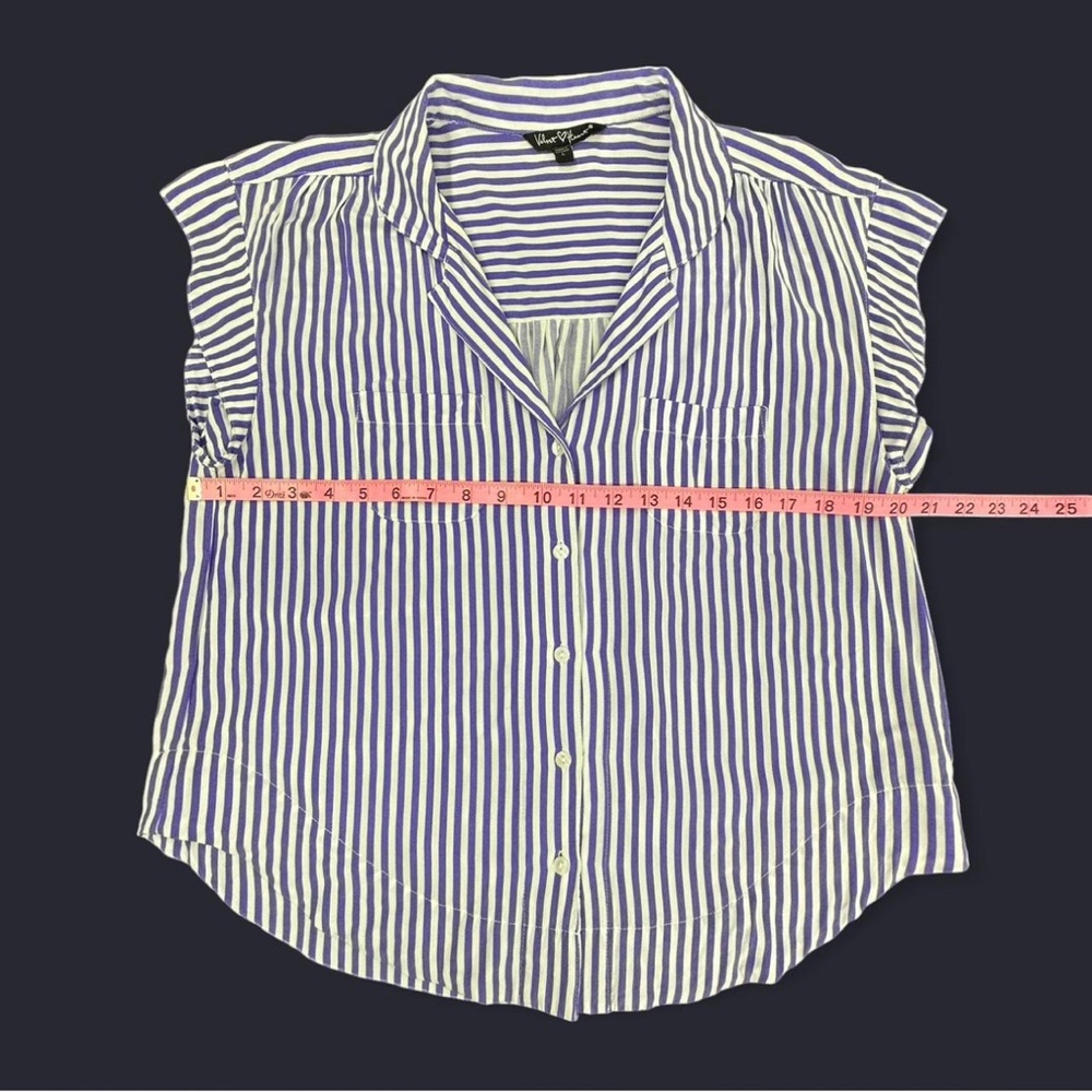 💜Velvet Heart Purple and White Striped Sleeveless Shirt💜 - Picture 5 of 8
